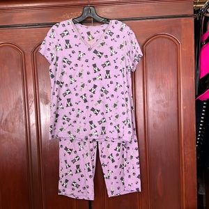 Simply Basic Bull Dog Print Sleepwear Capri Pant 2 Piece Set Small